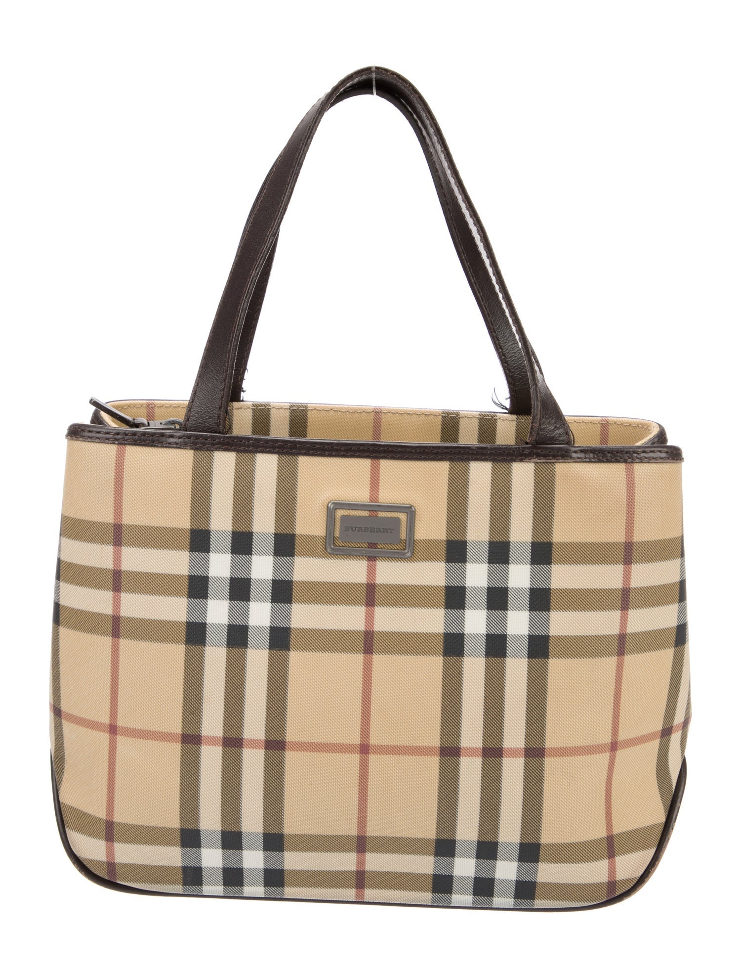 Burberry Plaid Coated Canvas Handle Bag